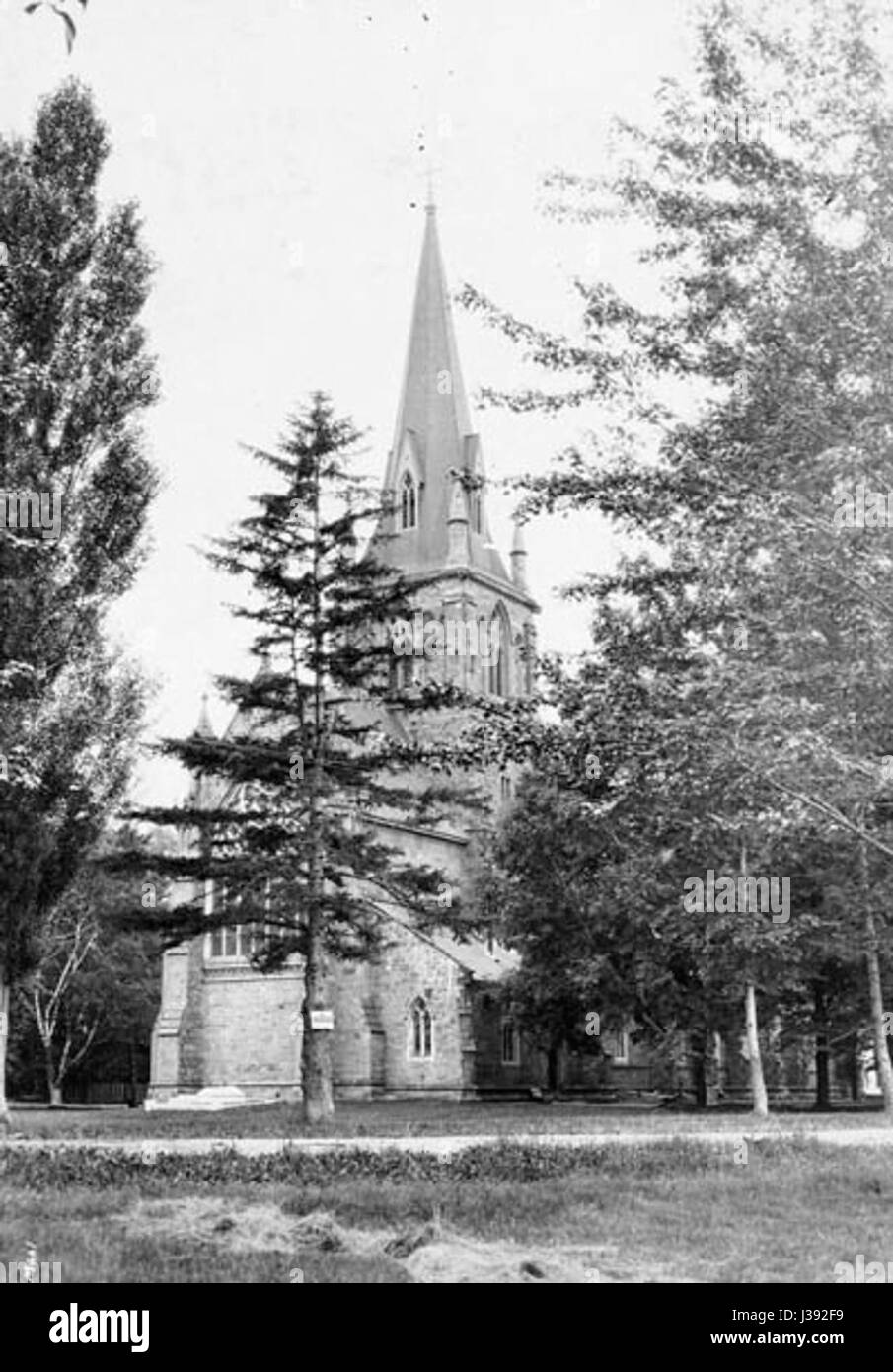 Una vista storica di Christchurch a Fredericton, New Brunswick, Canada, circa 1909. Questa immagine cattura un momento nel tempo nello sviluppo della città durante l'inizio del XX secolo. Foto Stock