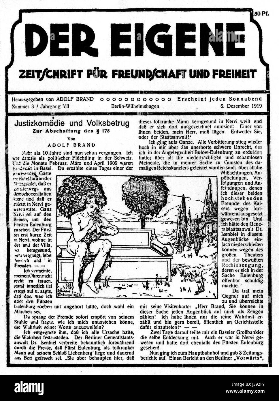 Der Eigene era una rivista anarchica tedesca pubblicata nel 1919, concentrandosi sulle idee politiche, le riforme sociali e i movimenti culturali. Questo volume mette in evidenza il pensiero rivoluzionario nell'Europa dei primi anni del XX secolo. Foto Stock