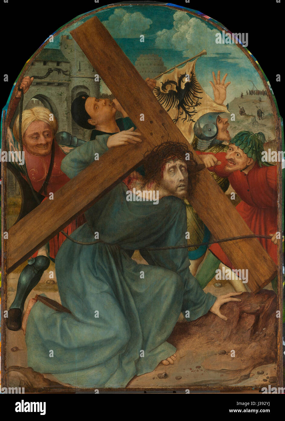 Â€˜De kruisdragingâ€™ (il portatore della Croce) è un dipinto storico ospitato nel Rijksmuseum. Rappresenta il momento in cui Cristo porta la croce, scena fondamentale dell'arte cristiana e della storia religiosa, dipinta nel XVI secolo. Foto Stock