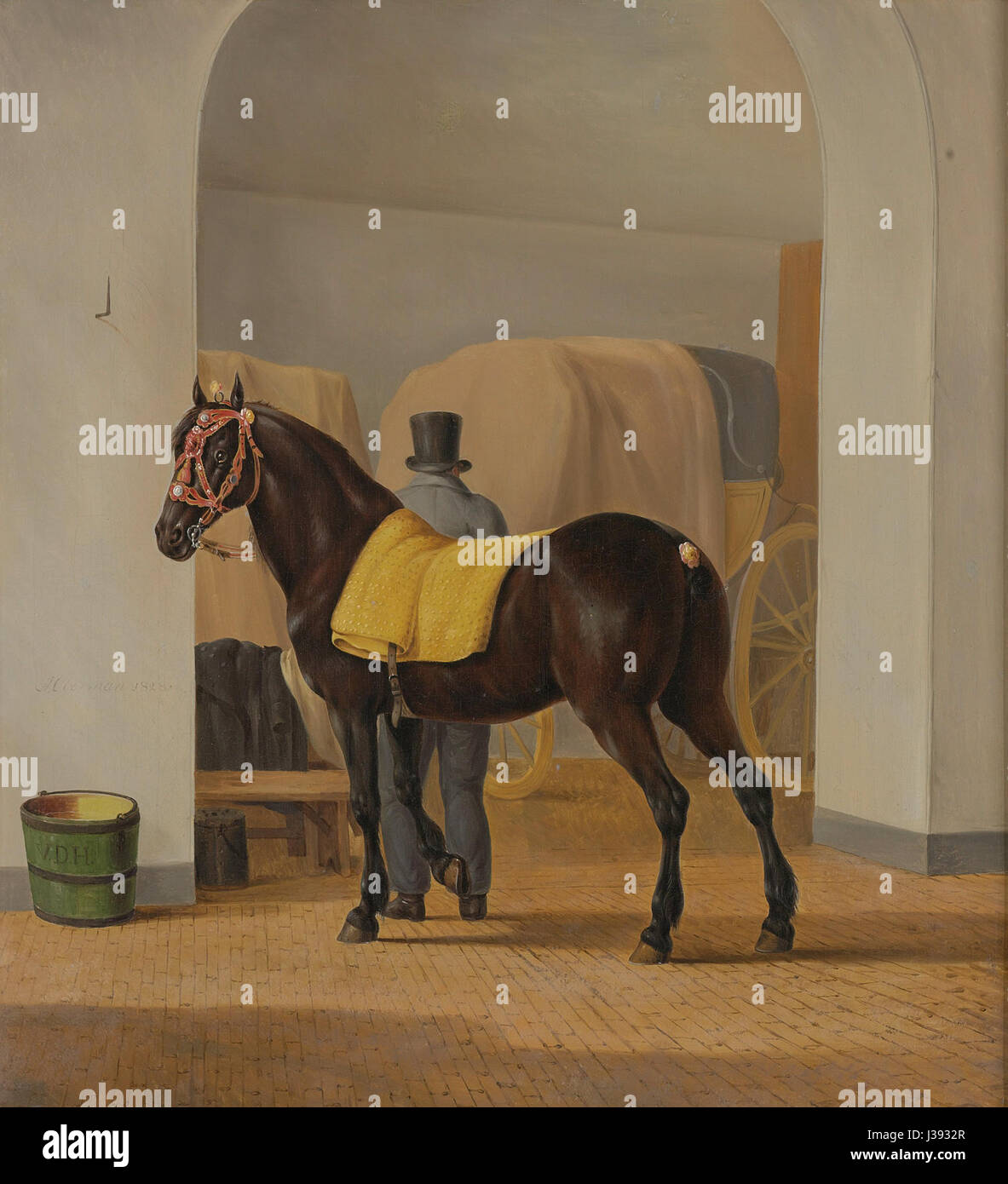 Questa opera d'arte, "De harddraver De Rot" di Adriaan van der Hoop, è esposta al Rijksmuseum. Raffigura una carrozza trainata da cavalli vicino a una carrozza, che mostra la vita olandese del XIX secolo e il trasporto trainato da cavalli. Foto Stock