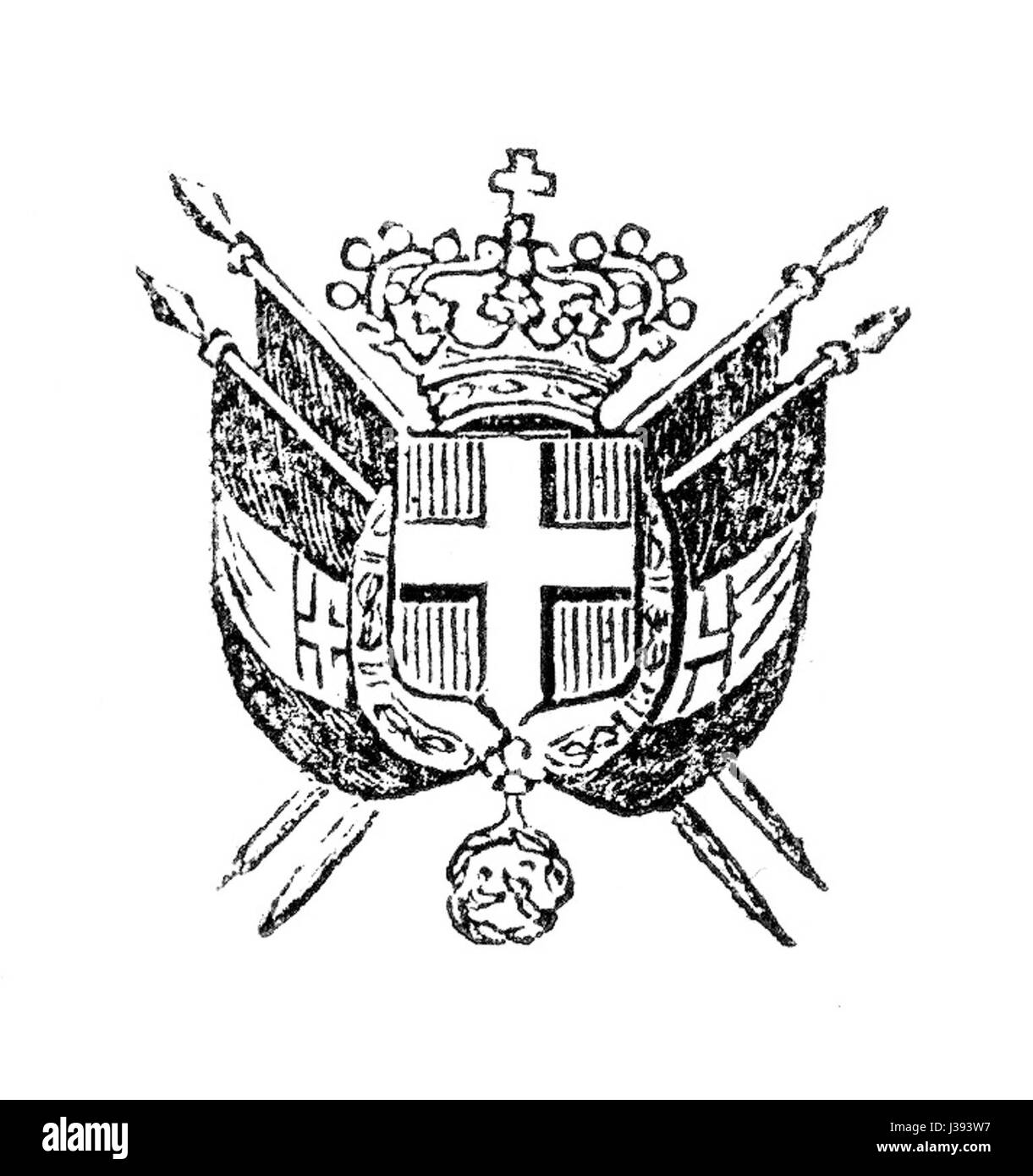 Lo stemma del Regno di Sardegna rappresenta il simbolo storico di questo stato europeo, che faceva parte del più grande Regno di Piemonte-Sardegna, antecedente all'unificazione italiana. Foto Stock