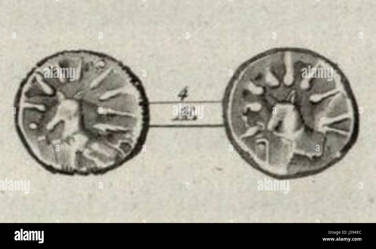 Una moneta di CEO, un'antica isola greca, risale tipicamente al V o IV secolo a.C. Le monete di quest'isola spesso presentano simboli o divinità associate alla sua cultura e alla sua economia locale. Foto Stock