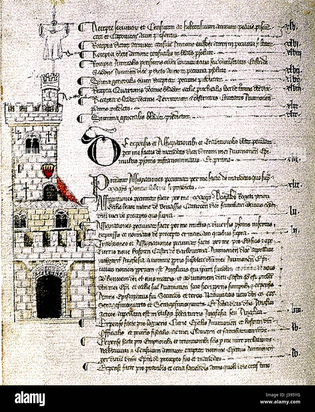 Questo riferimento è a un disegno o schizzo della Torre Anglica negli archivi di Vaucluse. Mette in risalto i dettagli architettonici e il significato di questo monumento storico. Foto Stock