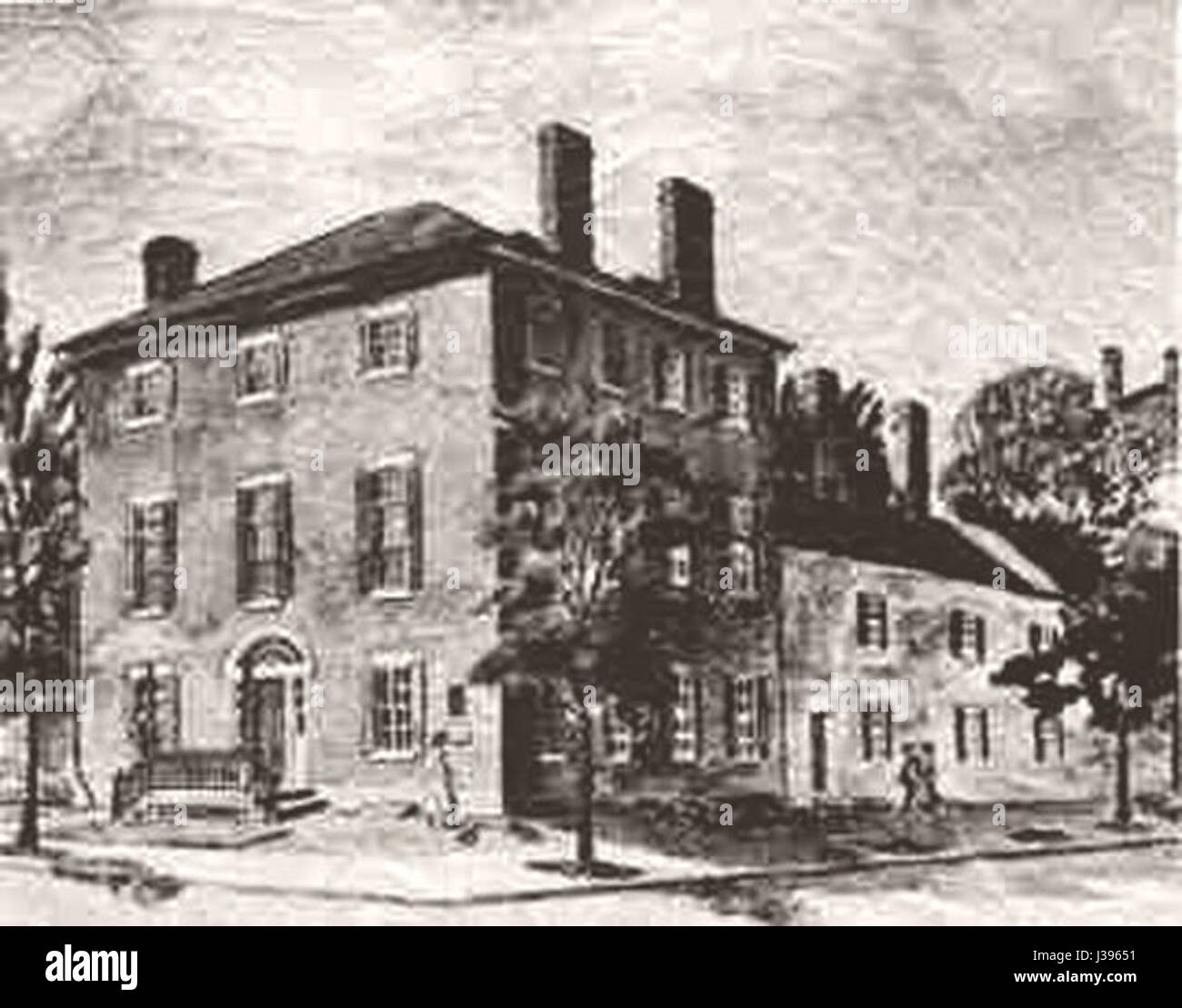 La Decatur House è un punto di riferimento storico situato a Washington, D.C., costruito all'inizio del XIX secolo. Un tempo era la residenza del commodoro Stephen Decatur, un eroe navale, ed è stato conservato come parte del National Trust for Historic Preservation. La casa è un esempio di architettura federale, che mostra disegni d'epoca e il suo significato storico per il patrimonio americano. Foto Stock
