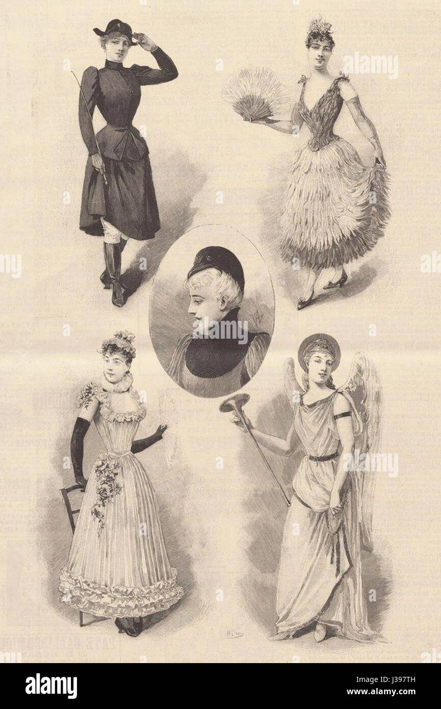 I costumi pour bals travestis si riferiscono a costumi progettati per balli in maschera o eventi di abbigliamento elegante, spesso che comportano abiti incrociati o ruoli teatrali. Questi costumi fanno parte di una tradizione di abiti elaborati per incontri sociali. Foto Stock