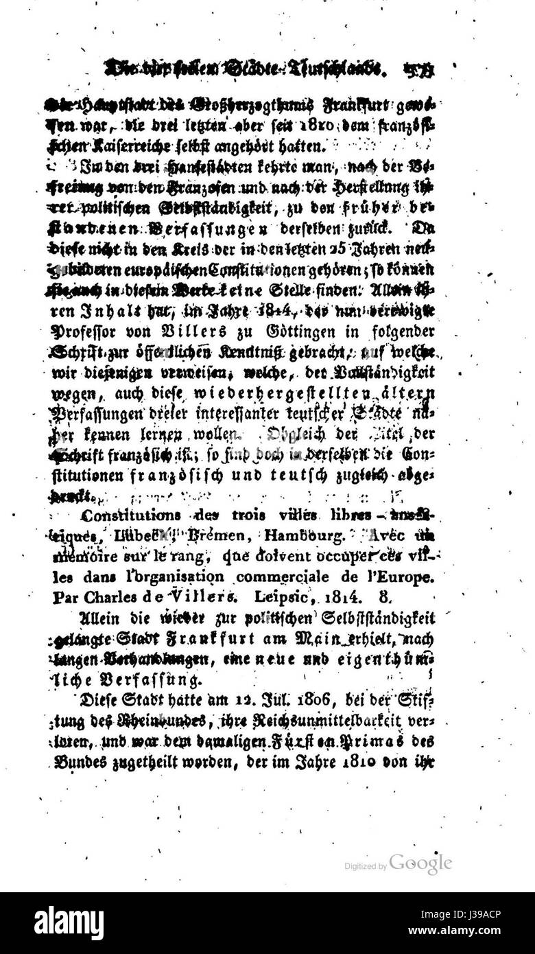 "Constitution der europäischen Staaten” è un testo storico che delinea le costituzioni degli stati europei, probabilmente un riferimento a un lavoro globale sulla governance e sui sistemi giuridici in tutta Europa. Il documento fornisce un esame dettagliato dei quadri politici nelle nazioni europee durante il periodo in cui è stato scritto. Foto Stock
