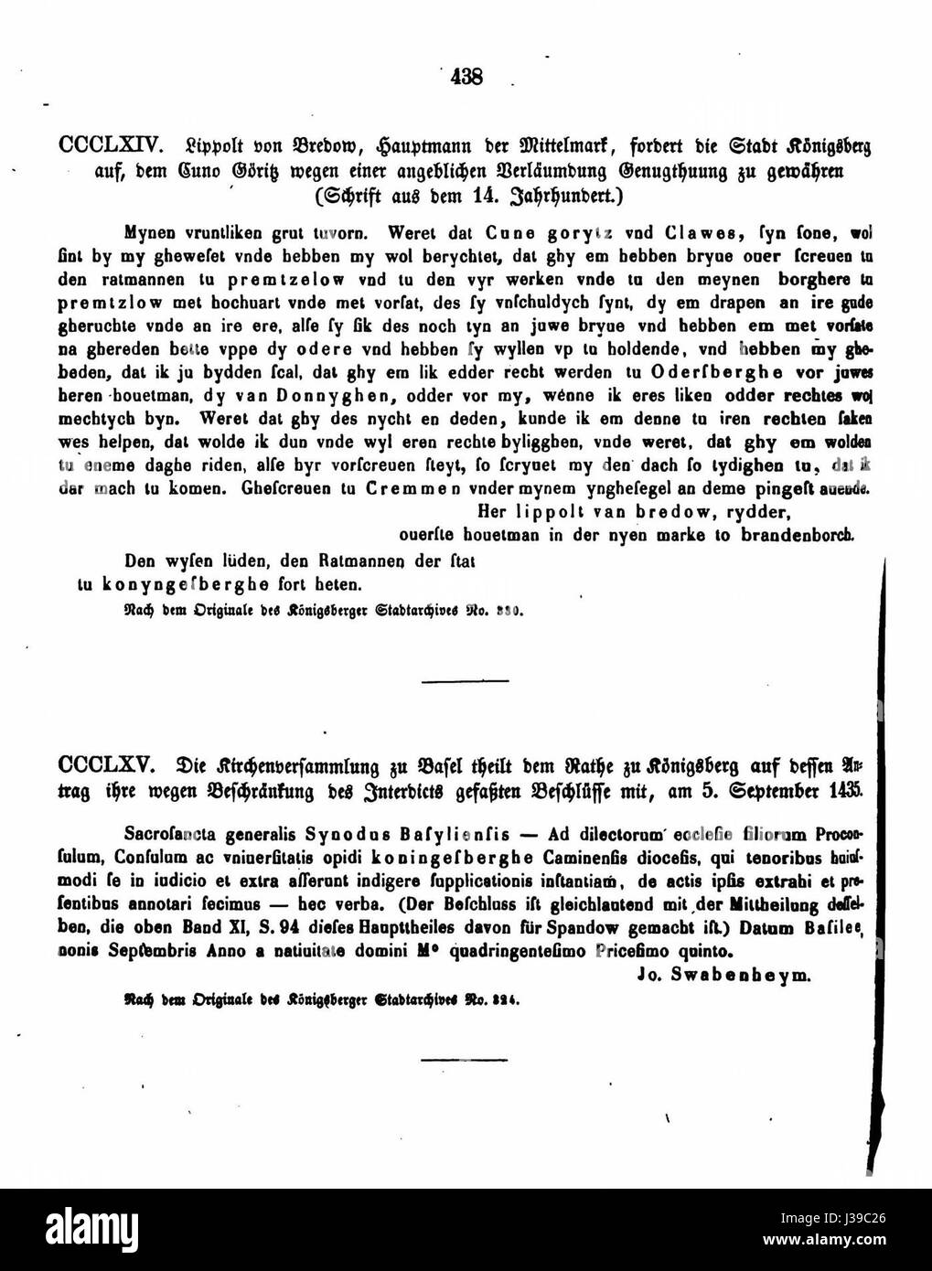 DE CDB 1 19 438 può riferirsi a uno specifico documento, manoscritto o elemento storico catalogato per riferimento. L'identificazione potrebbe riguardare una raccolta o un archivio. Foto Stock