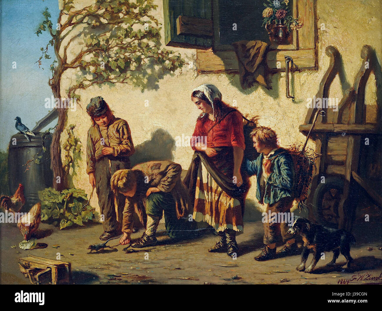 DAS Spiel mit der Maus, un'opera del 1864, ritrae l'interazione giocosa tra un topo e il suo ambiente, riflettendo l'arte tedesca del periodo. Il pezzo può evidenziare temi della natura, dell'innocenza e della semplicità della vita rurale. Foto Stock