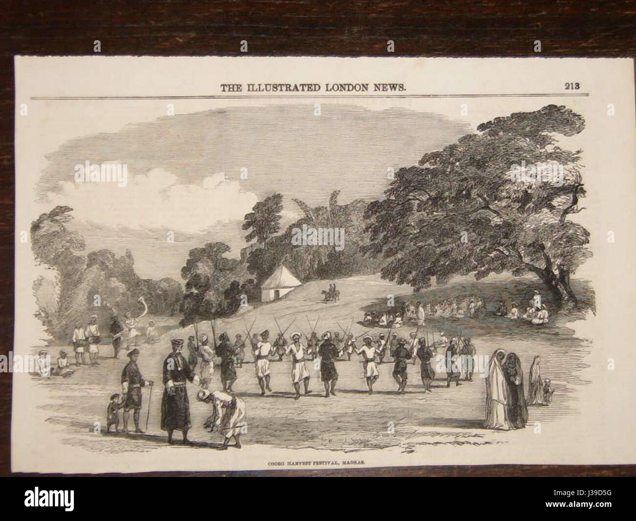 Un articolo del Illustrated London News nel 1852 riguardante il festival del raccolto Coorg a Madras, in India, incentrato sul significato culturale dell'evento. Foto Stock