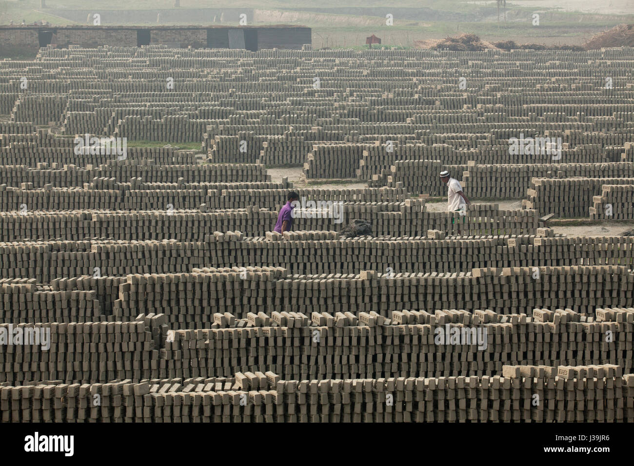 Pila di mattoni di argilla a mattonaia a Amin Bazar. Dacca in Bangladesh. Foto Stock