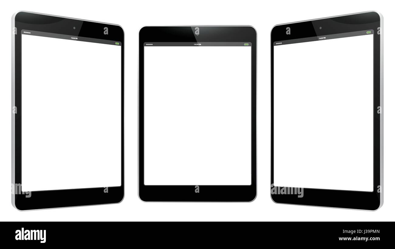 Nero PC Tablet illustrazione vettoriale con viste laterali. Illustrazione Vettoriale