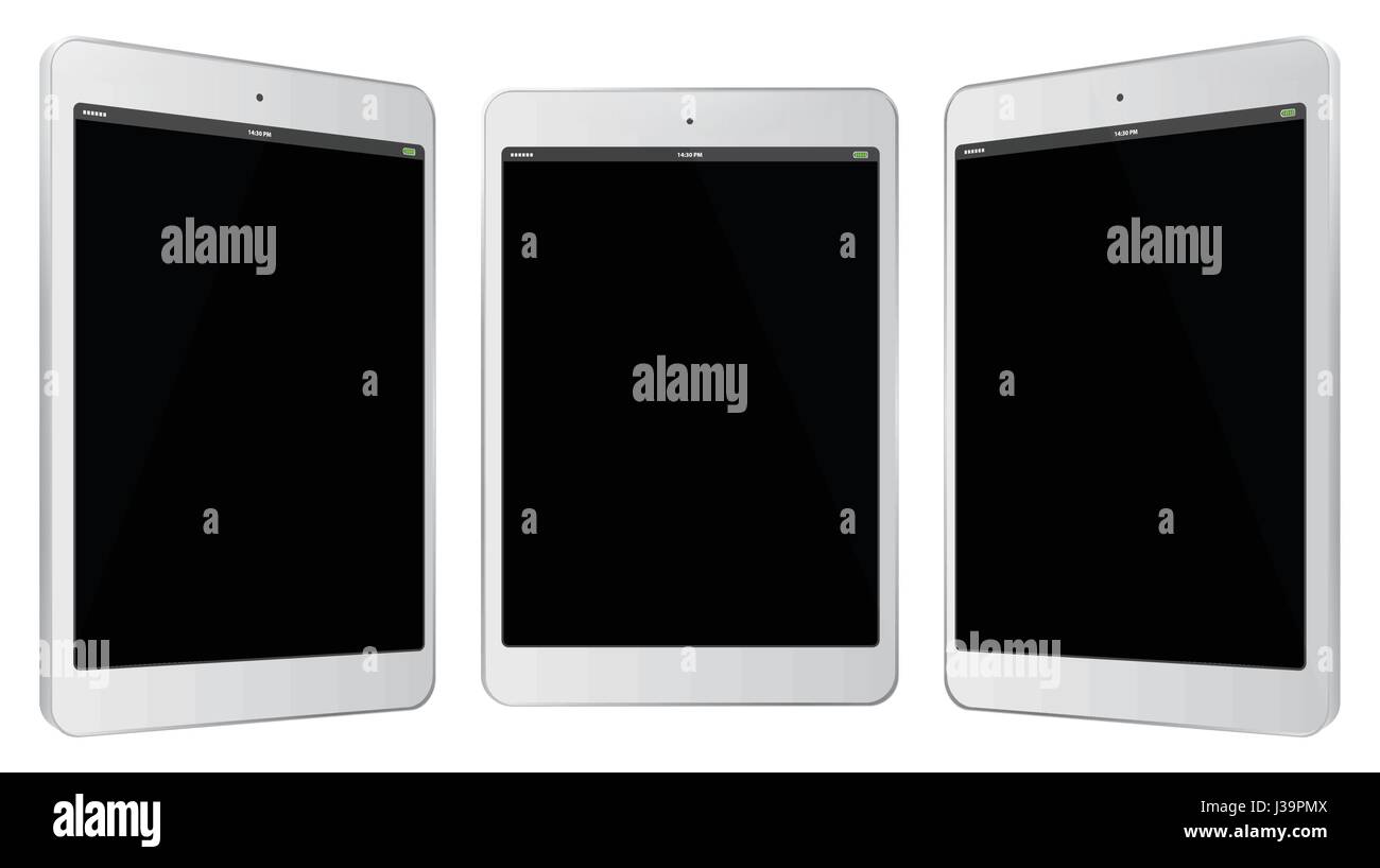 Bianco Tablet PC illustrazione vettoriale con viste laterali. Illustrazione Vettoriale