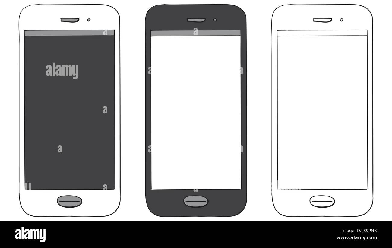 Telefono cellulare disegnato a mano Illustrazione Vettore isolato su sfondo bianco. Illustrazione Vettoriale