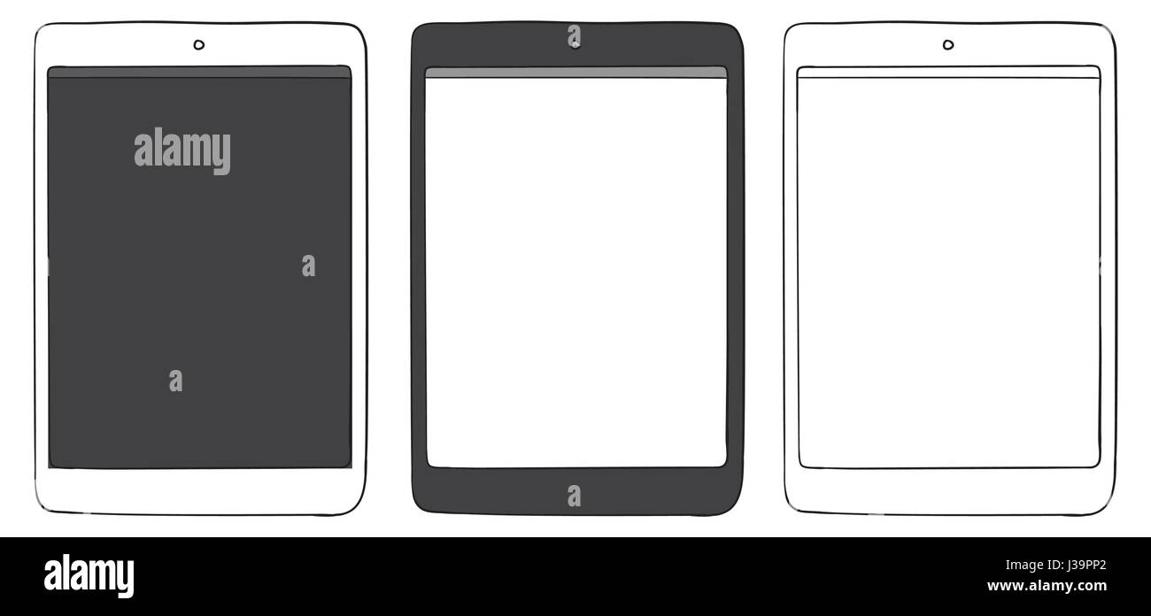 Tablet PC disegnato a mano illustrazione vettoriale.Set Illustrazione Vettoriale