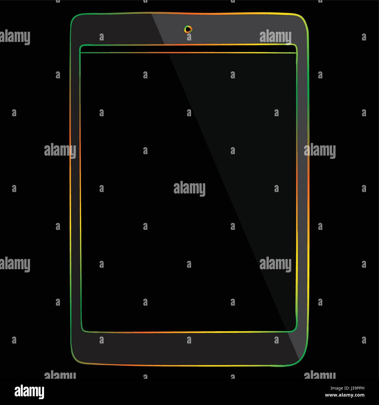 Tablet PC multicolore Icona linea isolata su sfondo nero. Illustrazione Vettoriale