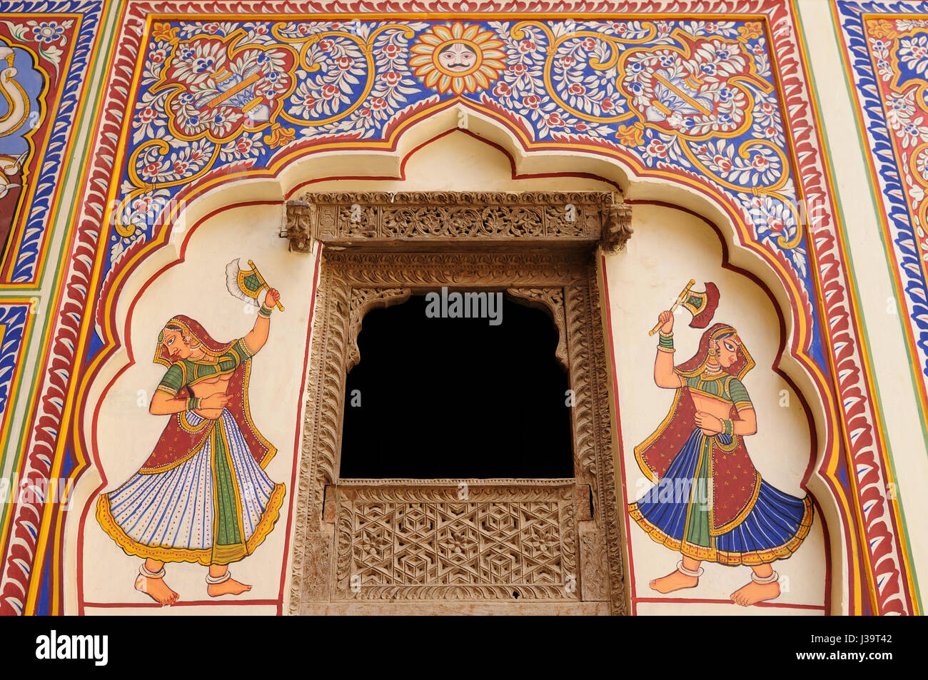 Affrescata Havelis in Shekhawati, tradizionale allestita residences, India. Rajasthan Foto Stock