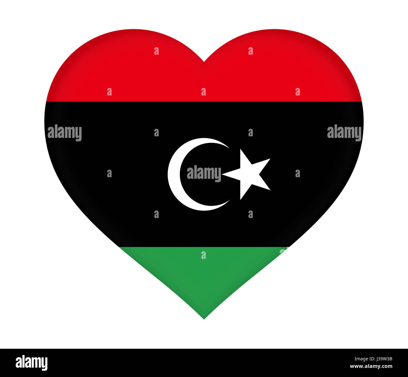 Illustrazione della bandiera della Libia conformata come un cuore. Foto Stock