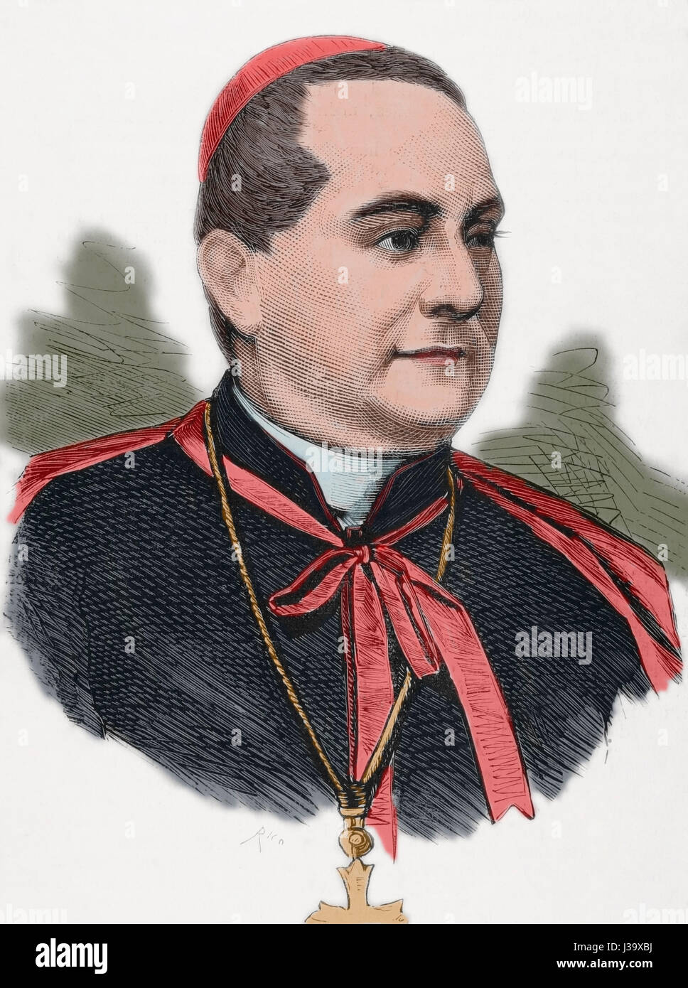 Alessandro Franchi (1819-1878). Cardinale italiano e l Arcivescovo. Ritratto. Incisione di Rico. 'La Ilustracion Española y Americana ", 1878. Colorati. Foto Stock