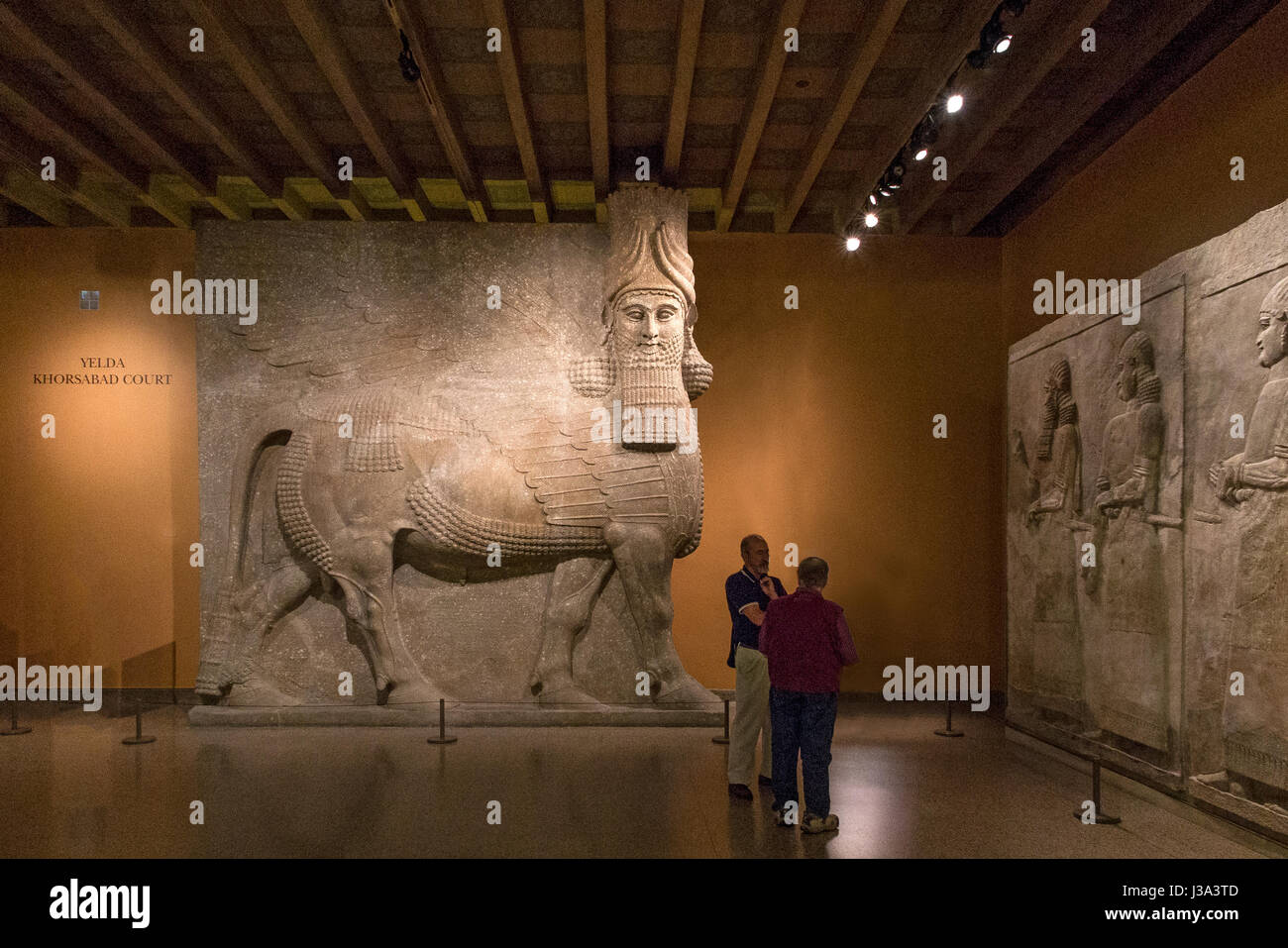 Uomo con testa di toro alato (Lamassu) da Khorsabad, Istituto Orientale Museo archeologico della Università di Chicago Foto Stock