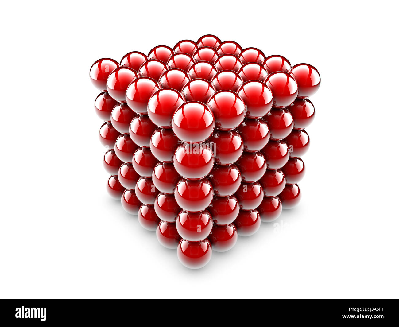 Un cubo fatto di uno undred e venti cinque sfere rosse Foto Stock