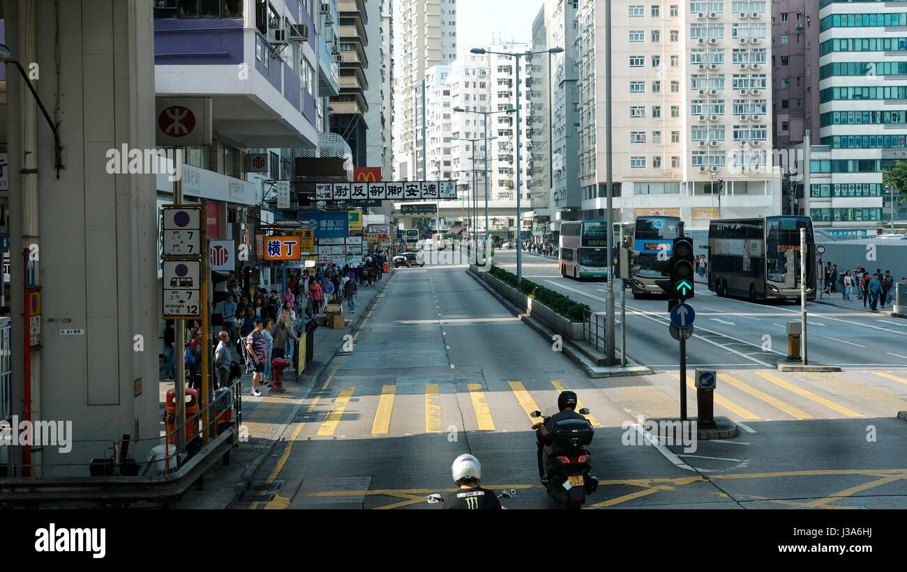 Nathan Road Prince Edward Hong Kong sul Double Decker Bus voce all'aeroporto Foto Stock