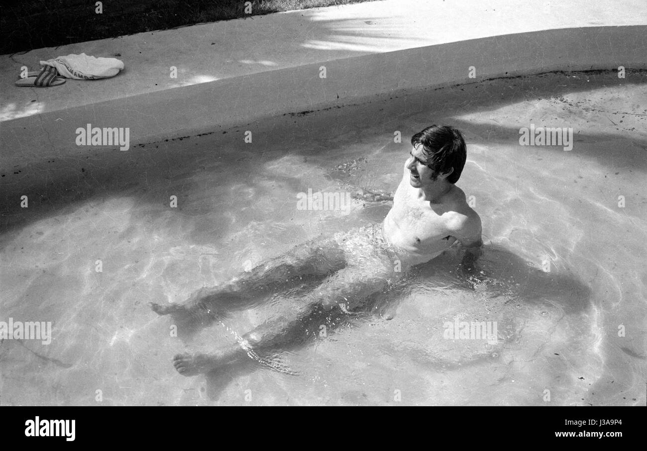 Gerd Mueller nella piscina dell'alloggio del team tedesco in Messico, 1970 Foto Stock