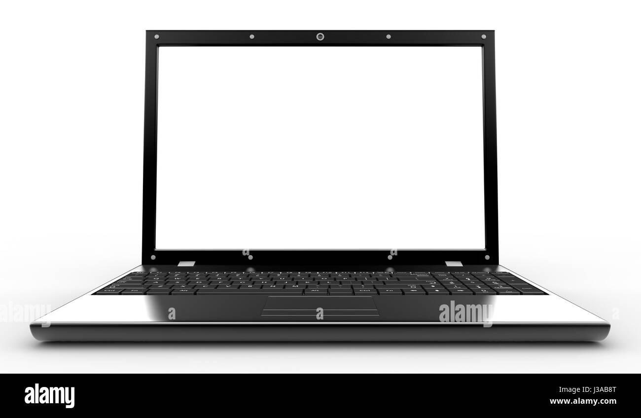 Nero per notebook con schermo vuoto isolato su bianco Foto Stock