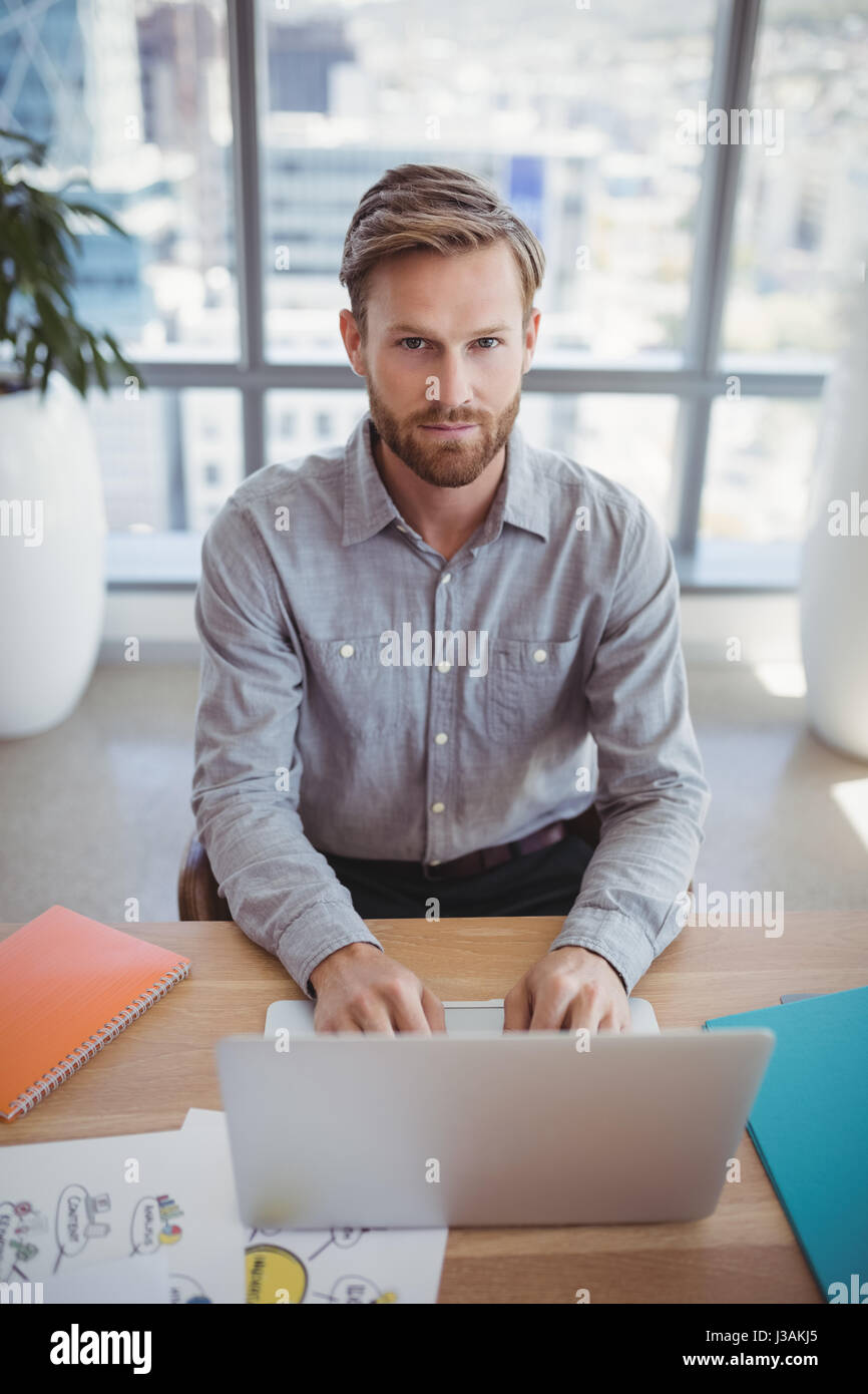 Ritratto di bello executive utilizzando laptop alla scrivania in ufficio Foto Stock