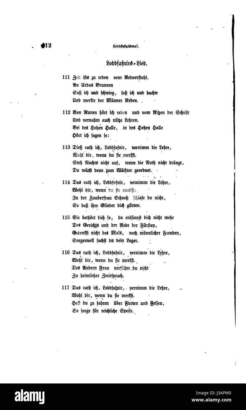 "Die Edda Seite 1" si riferisce alla prima pagina o sezione dell'Edda, un'importante raccolta di testi mitologici norreni. L'Edda contiene le storie e le poesie dell'antica mitologia norrena, tra cui storie di dei, eroi e creazione. Foto Stock