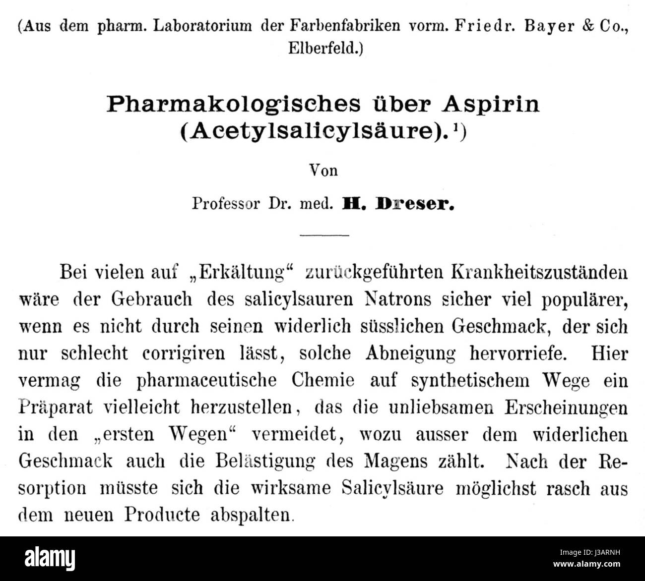 Dreser aspirina Pharmakologie Foto Stock