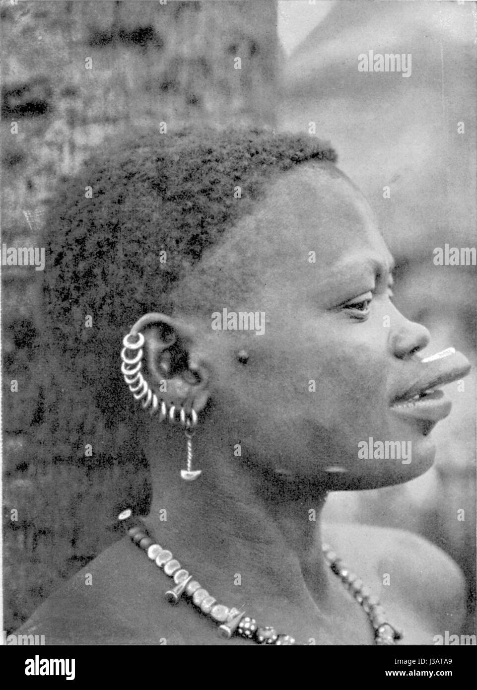 "Dinkafrau vom Stamme der Jar" si riferisce alla raffigurazione di una donna della tribù Jar, un gruppo etnico africano. Le opere d'arte evidenziano la rappresentazione culturale ed etnica, mostrando abiti e costumi tradizionali. Foto Stock