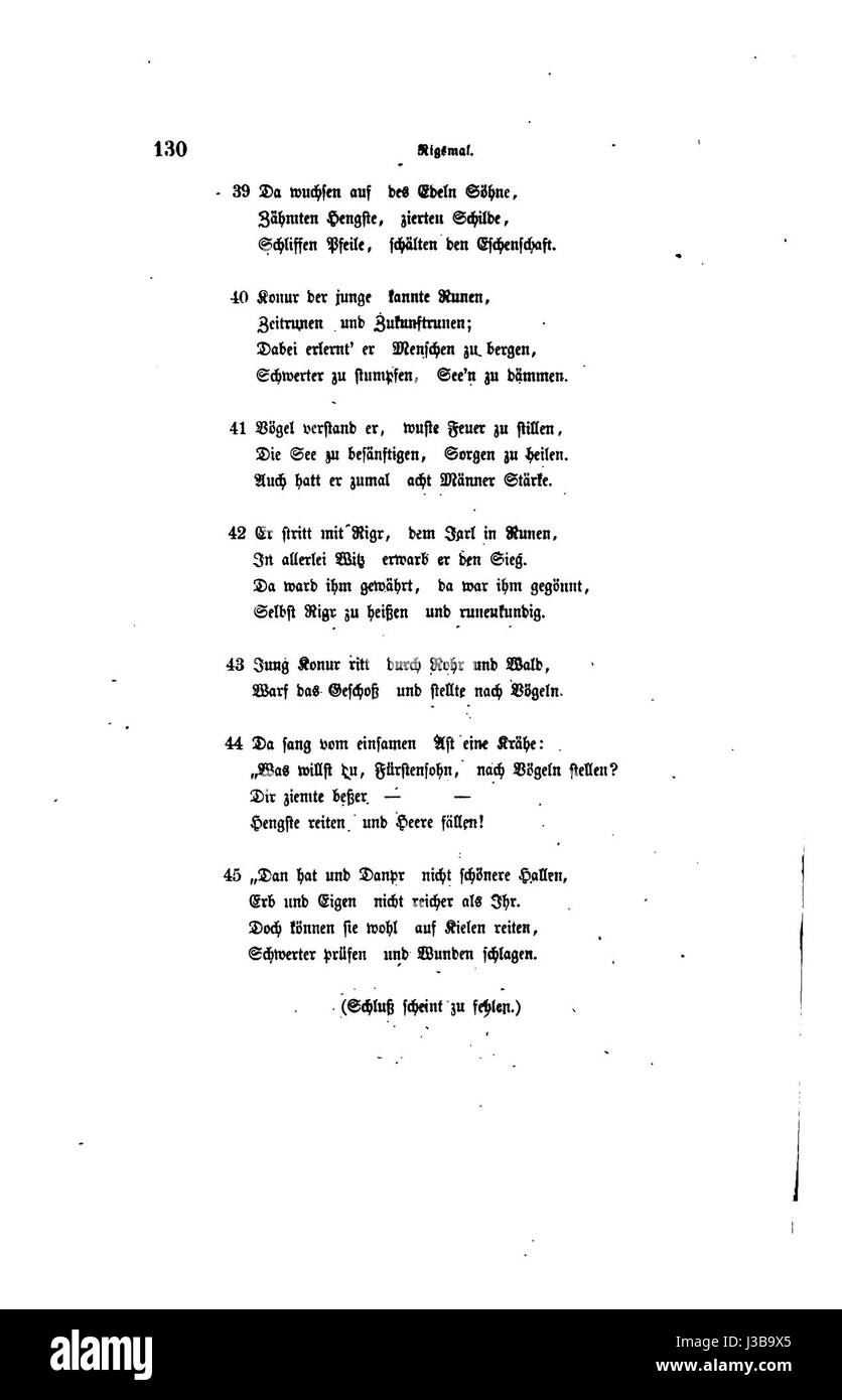 "Die Edda Seite 138" si riferisce a una pagina specifica dell'"Edda", un'importante raccolta di testi in antico norreno. Contiene storie mitologiche e versi poetici centrali della mitologia norrena. Foto Stock