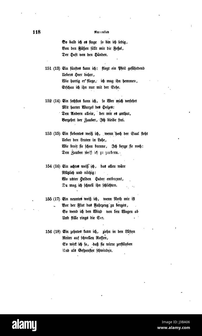 Pagina 126 da "Die Edda", un manoscritto norreno, descrive importanti tradizioni mitologiche e poetiche della cultura norrena, concentrandosi sulle saghe e sugli dei dell'antica Scandinavia. Foto Stock