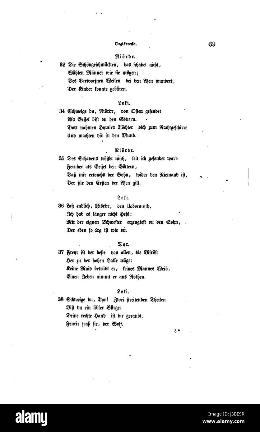 Die Edda è una fonte chiave per comprendere la mitologia norrena, con pagina 077 che contiene testi e insegnamenti sugli antichi dei ed eroi della leggenda norrena, offrendo una visione delle antiche credenze e della cultura nordica. Foto Stock