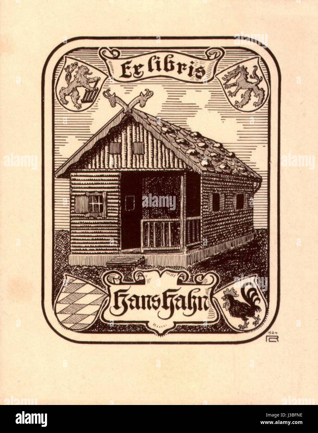 Ex Libris Hans Hahn von Rheude 1924 Foto Stock