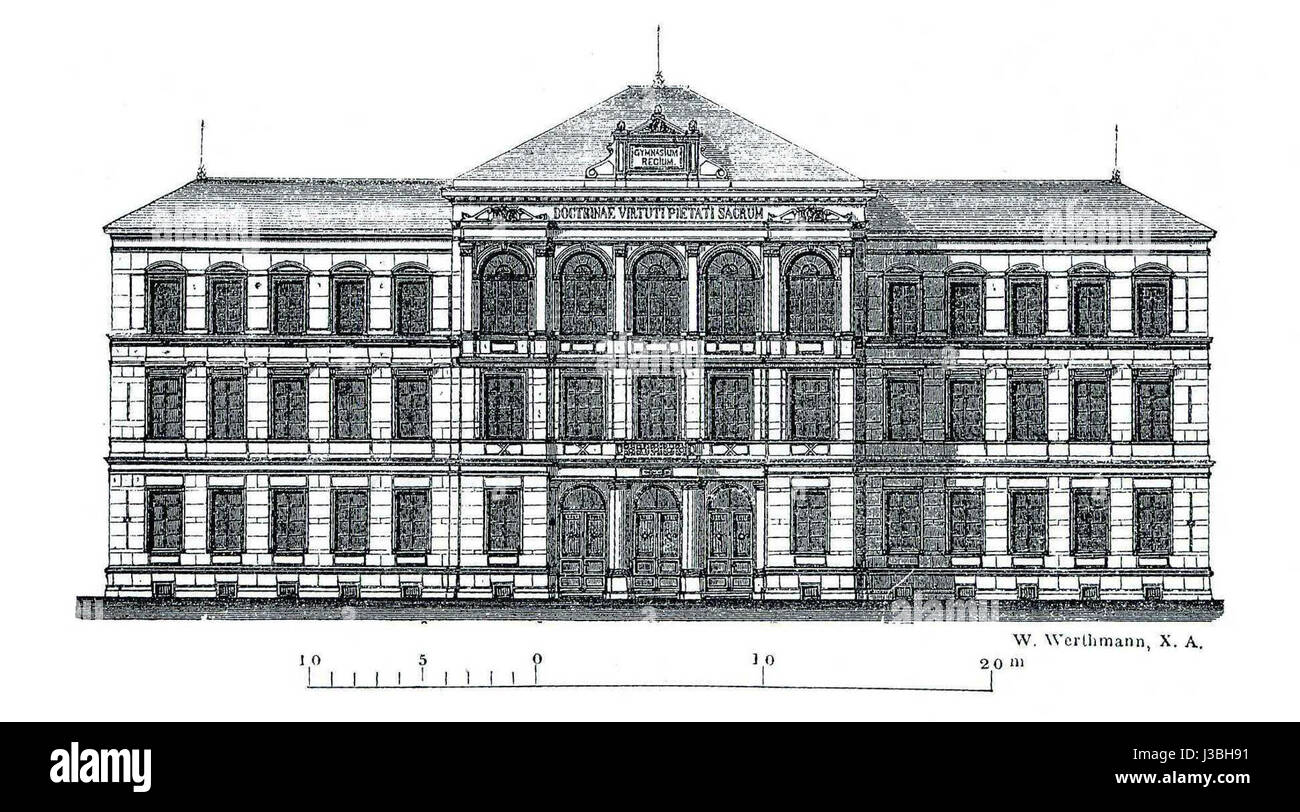 Questo edificio di Dresda, progettato da Carl Adolf Canzler, presenta un'architettura neorinascimentale. Fu costruita tra il 1872 e il 1874 come parte della Semperschule di Dresda Neustadt. Foto Stock