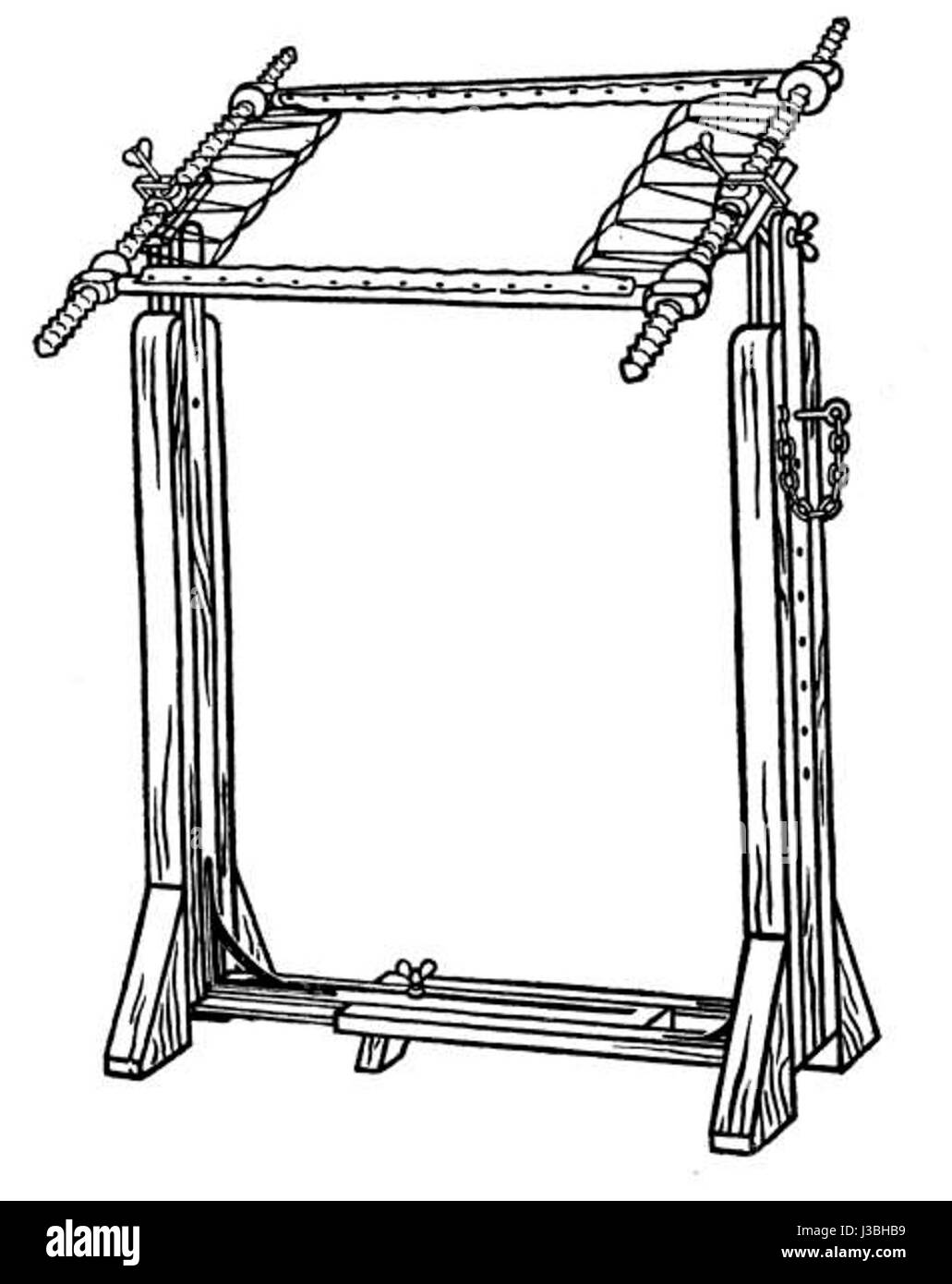 Una montatura da ricamo autoportante utilizzata per l'arte tessile, progettata per tenere il tessuto teso mentre si ricamano disegni complessi. Foto Stock