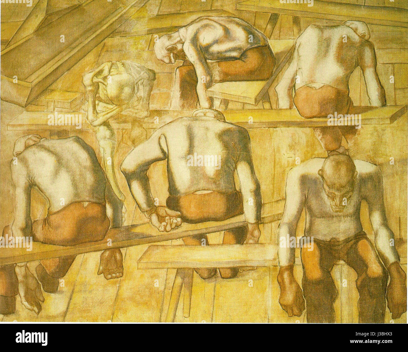 "Die Alten" (gli anziani) di Egger Lienz del 1914 è un dipinto significativo che cattura la commovente rappresentazione di individui anziani nella vita rurale. Riflette l'attenzione dell'artista sull'emozione umana e sulle realtà sociali del tempo. Foto Stock