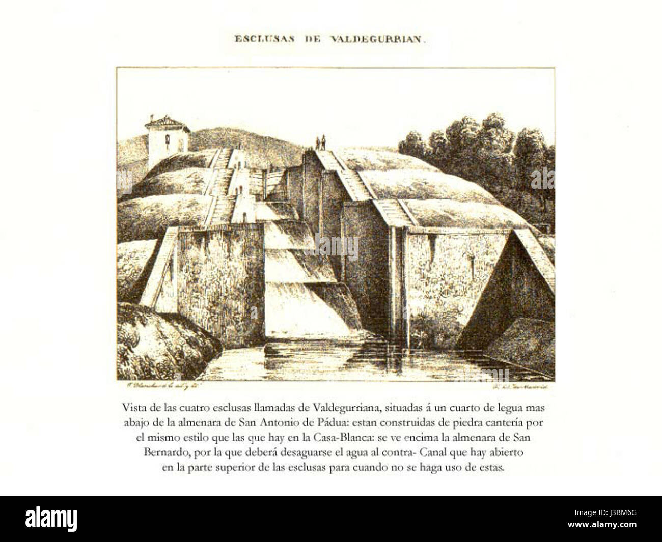 L'Esclusas de Valdegurriana si riferisce a un sistema di chiuse (chiuse) in Spagna, progettato per controllare il flusso d'acqua e consentire alle barche di navigare attraverso fiumi o canali. Tali strutture sono fondamentali per la gestione delle vie navigabili e per facilitare i trasporti. Foto Stock
