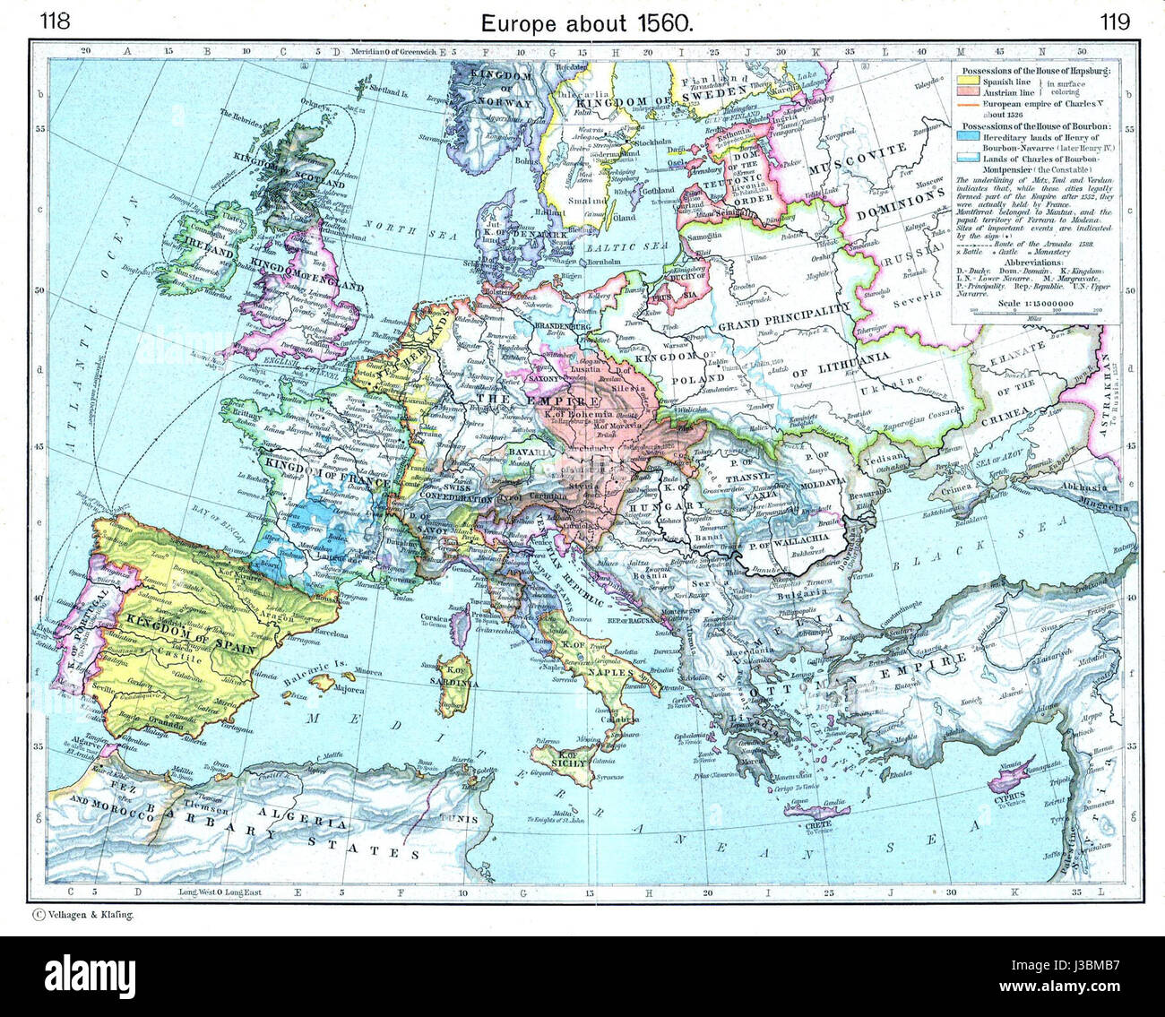 Questo titolo si riferisce probabilmente a una mappa, a un documento storico o a un'esplorazione dell'Europa intorno al 1560, incentrata sul suo paesaggio politico, sociale e geografico. Foto Stock