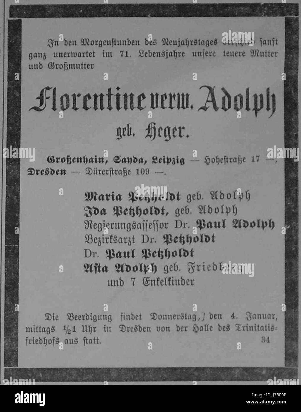 Dresdner ufficiale 1906 001 Traueranzeige Adolph Foto Stock