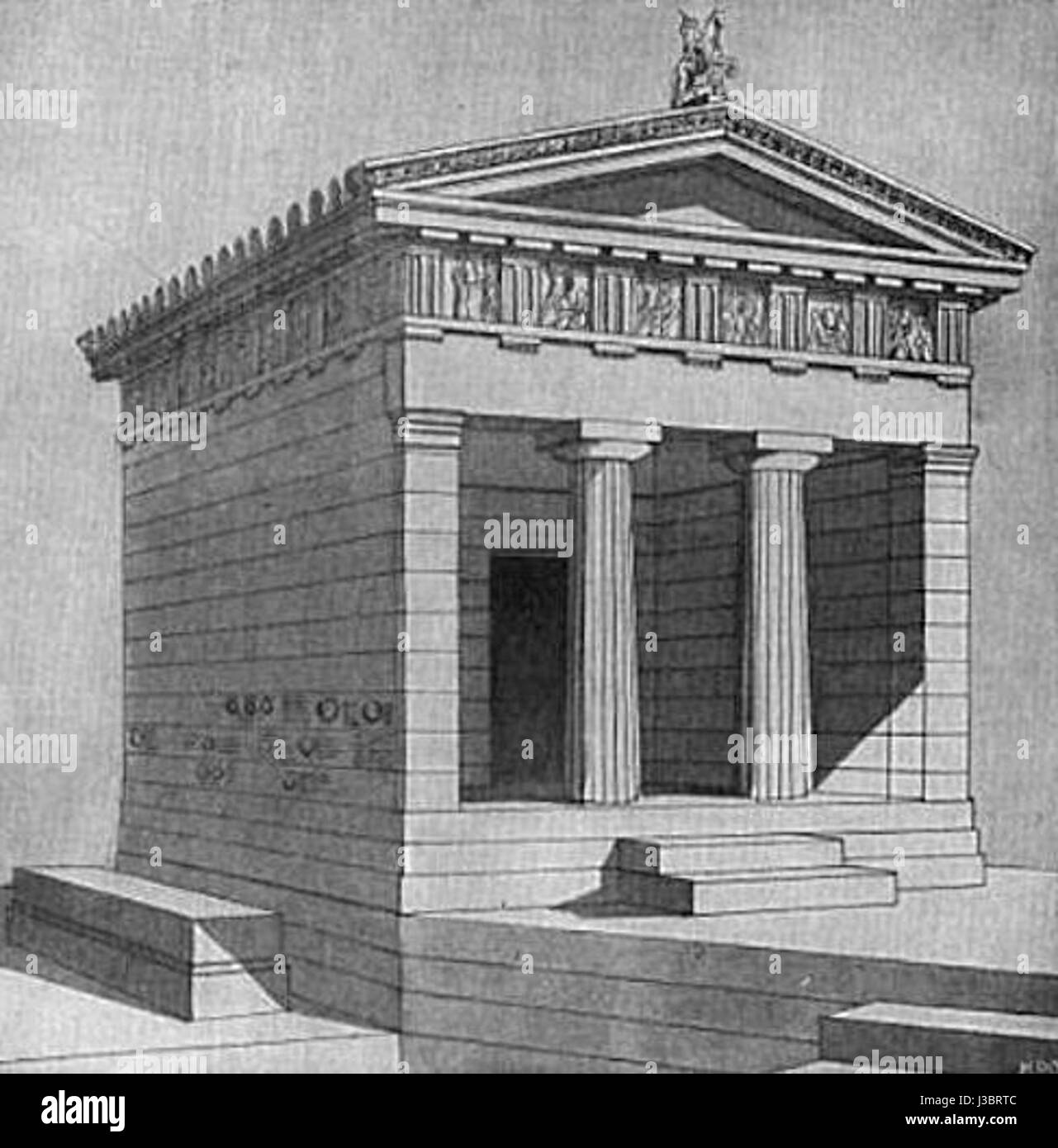 Lo stile dorico è uno degli ordini classici dell'antica architettura greca e romana. Conosciuto per la sua semplicità e forza, l'ordine dorico presenta colonne robuste con capitelli semplici, spesso utilizzate nei templi e negli edifici pubblici dei tempi antichi. È uno degli stili architettonici più antichi della storia occidentale. Foto Stock