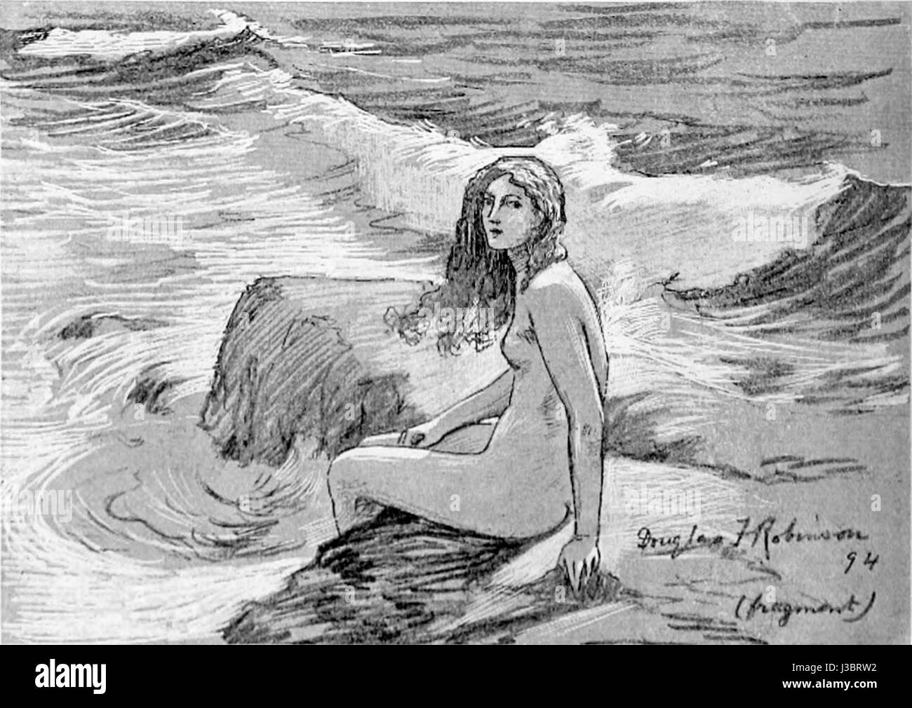 Un'opera di Douglas F. Robinson intitolata "Une nymphe de la mer", che probabilmente ritrae una mitica ninfa di mare, che mostra l'abilità di Robinson nel catturare temi mitologici nell'arte. Foto Stock