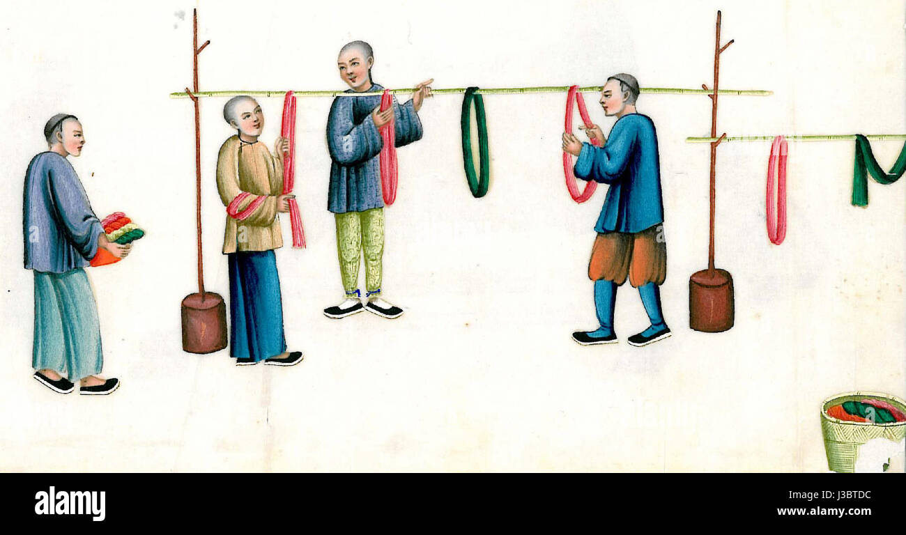 Questa rappresentazione storica illustra le attività e i costumi quotidiani delle persone nell'antica Cina, mostrando abbigliamento tradizionale, preparazione del cibo e strutture sociali. Offre informazioni sullo stile di vita e la cultura durante il periodo della Cina imperiale. Foto Stock