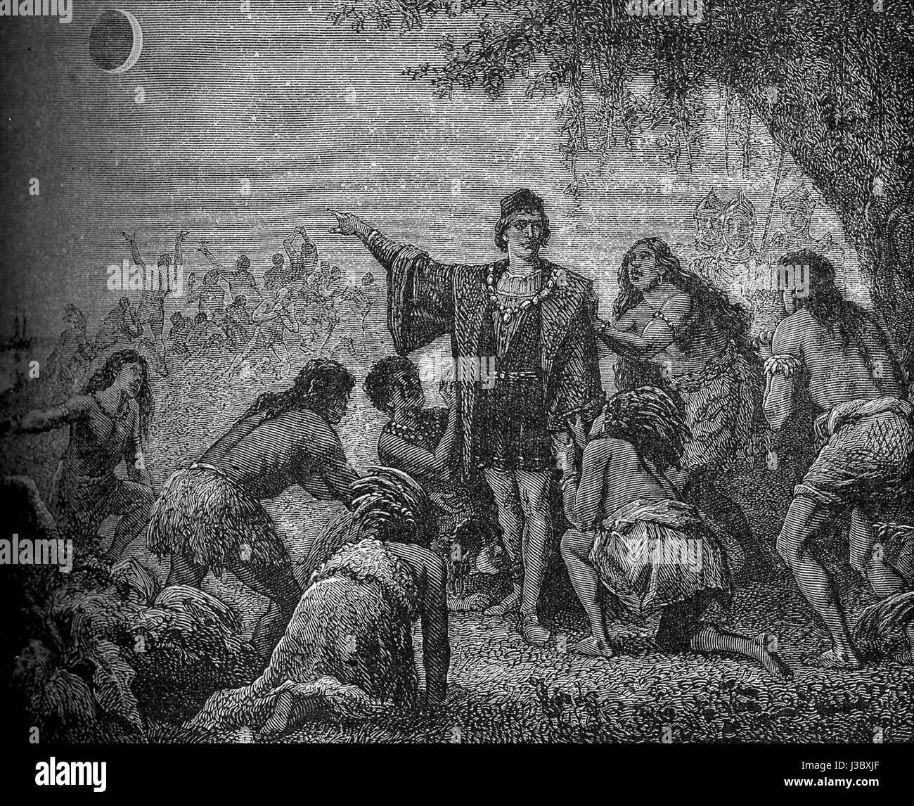 L'Eclipse Christophe Colomb si riferisce a un evento o rappresentazione artistica legata a Cristoforo Colombo, che probabilmente riflette un significato storico o astronomico, come un'eclissi solare durante i viaggi di Columbusâ. Foto Stock