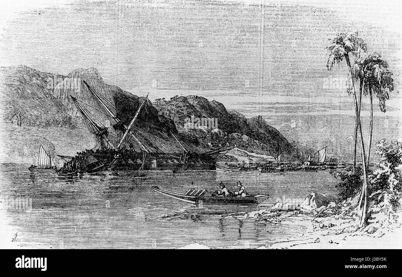 Il relitto di Diana, come raffigurato nell'Illustrated London News nel 1856, mostra le conseguenze del naufragio della HMS Diana. L'illustrazione mette in evidenza la scena drammatica che segue il relitto. Foto Stock