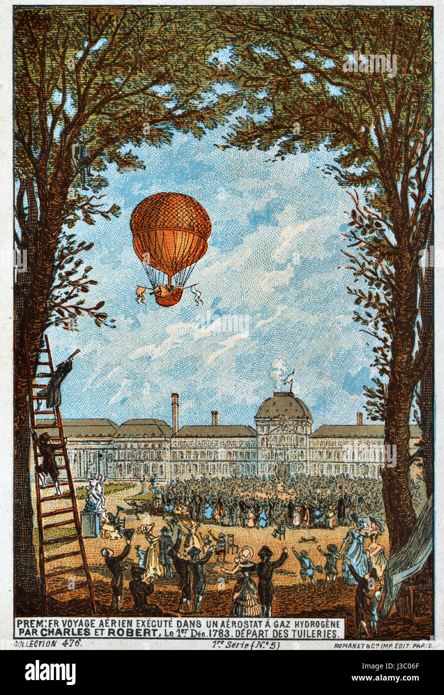Questo titolo verosimilmente si riferisce ai primi sviluppi dell'aviazione o a uno specifico evento di volo precoce, sottolineandone l'importanza storica nella storia dell'aviazione. Foto Stock