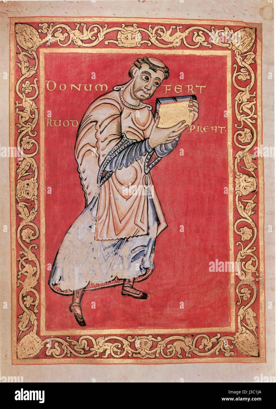 Il Salterio di Egbert è un notevole manoscritto miniato, risalente al IX secolo. Folio 16v del Salterio è una pagina importante che presenta intricate illustrazioni religiose e calligrafia. Questo manoscritto è significativo per le sue dettagliate raffigurazioni di testi cristiani e per il suo contributo alla storia dell'arte medievale e all'illuminazione dei manoscritti. Foto Stock