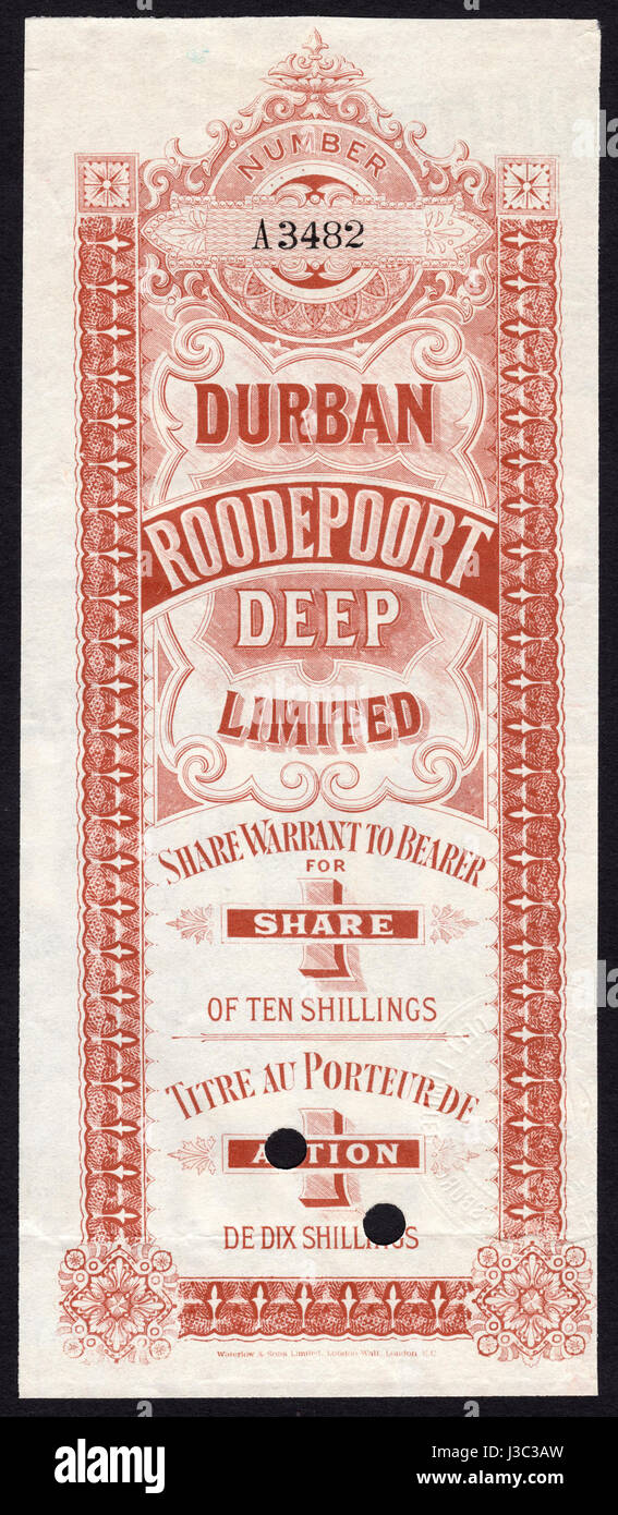 Durban Roodeport limitata profonda miniera d'oro condividi garantisce c. 1890s Foto Stock