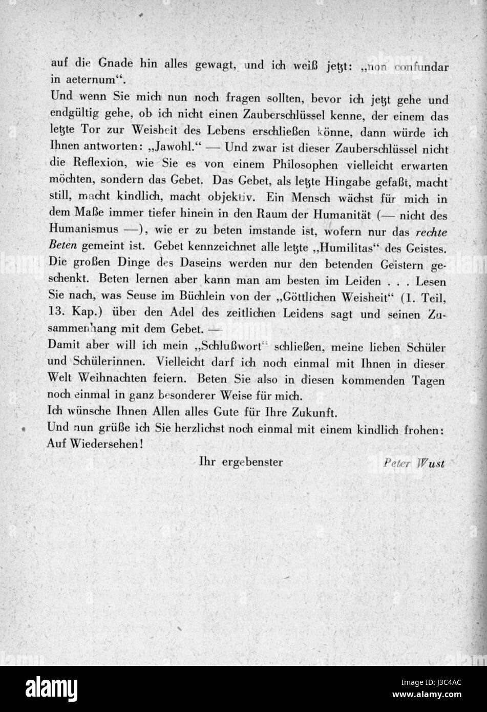 "Ein Abschiedswort von Peter Wust" è un messaggio di addio scritto da Peter Wust, che offre riflessioni e approfondimenti personali. Riflette i pensieri di Wustâ sulla partenza e l'addio. Foto Stock